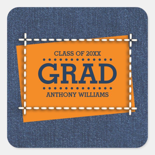 Adesivo Quadrado Graduação Personalizada de Padrão Denim (Frente)