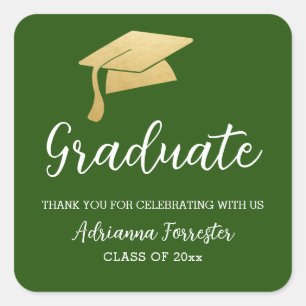 Adesivo Quadrado Graduação Que Faux Gold Foil Obrigado Verde