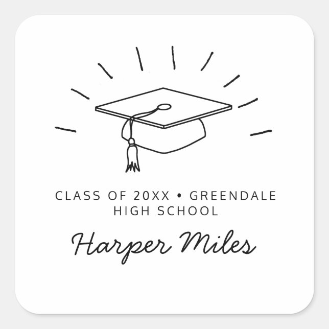 Adesivo Quadrado Graduação que rabisca com raios (Frente)