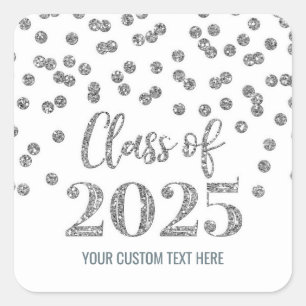Adesivo Quadrado Graduação Silver Confetti 2025