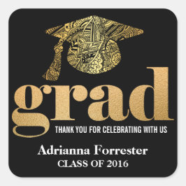 Adesivo Quadrado Graduação Tipografia do Formando de Folha de Ouro 