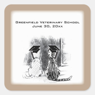 Adesivo Quadrado Graduação Veterinária, Cão e Gato, Presentes Quadr