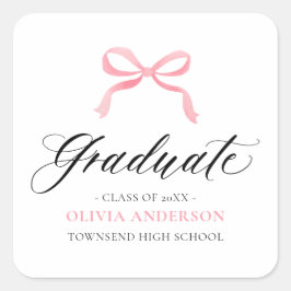 Adesivo Quadrado Graduada Coquete com Laço Rosa Moderno Graduação