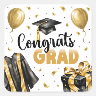 Adesivo Quadrado Graduation Neutral Black Gold High School College