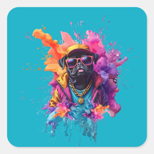 Adesivo Quadrado "Graffiti Pug Sticker – Urban Street Art Dog Decal (Frente)