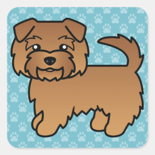 Adesivo Quadrado Gráfico de Cartoon Red Norfolk Terrier Dog em Azul
