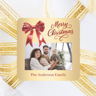 Adesivo Quadrado Gráfico de fotos do arco de ouro vermelho Natal