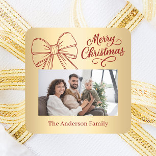 Adesivo Quadrado Gráfico de fotos do arco de ouro vermelho Natal