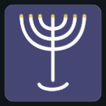 Adesivo Quadrado Gráfico Dourado do Marinho Branco Moderno Menorah<br><div class="desc">Hebraico Menorah Sticker. Marinho,  Branco,  Dourado. Transferível e personalizável.</div>