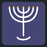 Adesivo Quadrado Gráfico Dourado do Marinho Branco Moderno Menorah<br><div class="desc">Hebraico Menorah Sticker. Marinho,  Branco,  Dourado. Transferível e personalizável.</div>