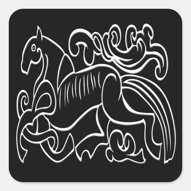 Adesivo Quadrado Gráfico invertido a preto e branco do cavalo nórdi (Frente)