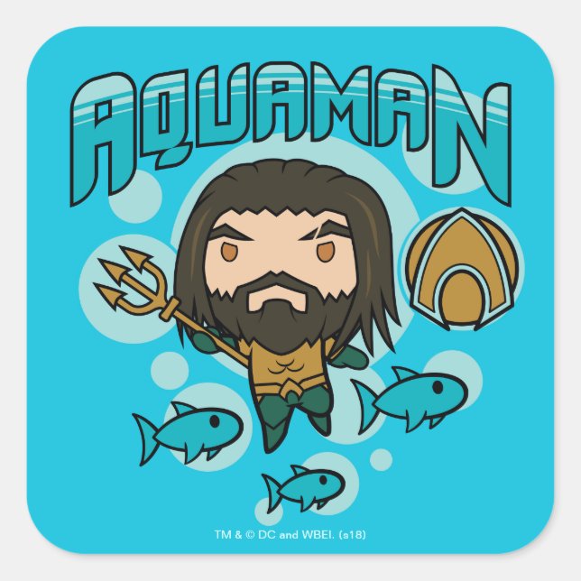 Adesivo Quadrado Gráfico submarino de Aquaman | Chibi Aquaman (Frente)
