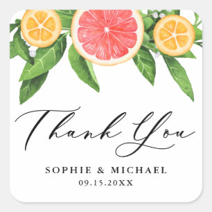 Adesivo Quadrado Gráficos de aquarela e laranjas Verão Obrigado