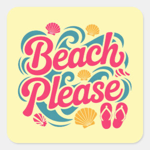 Adesivo Quadrado Gráficos Retro da Praia: Tipografia Rosa