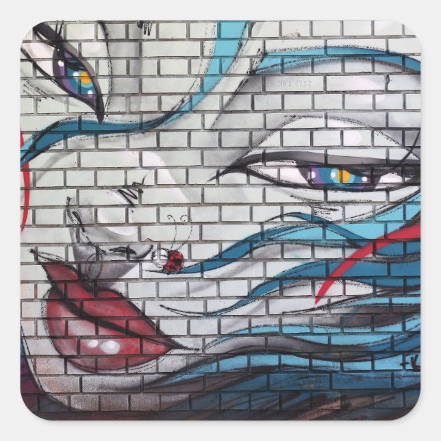 Adesivo Quadrado Grafite de Garota Asiática (Frente)