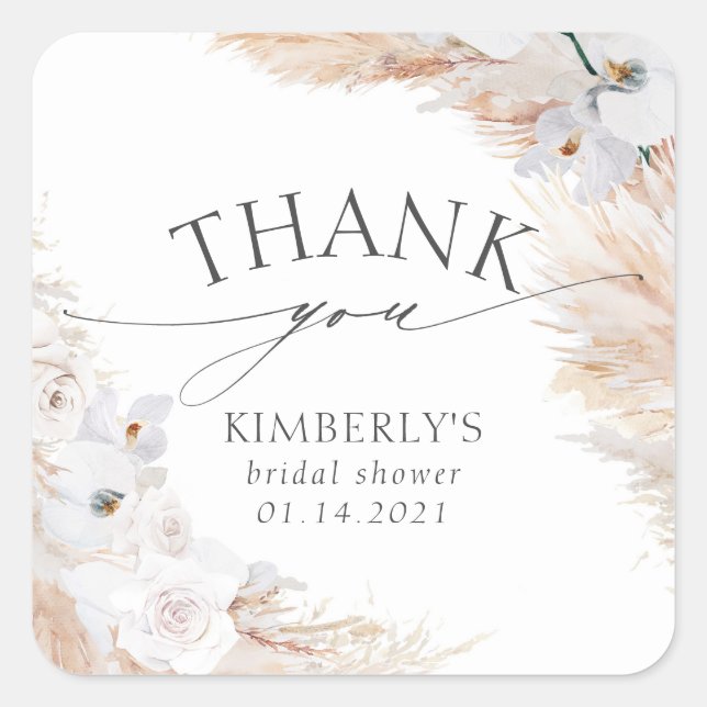 Adesivo Quadrado Grama das Pampas e Orquídea Branca Tropical (Frente)