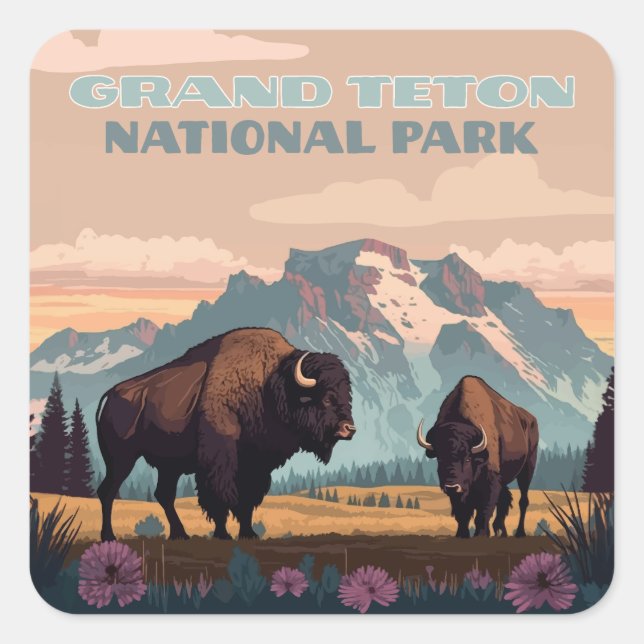 Adesivo Quadrado Grand Teton National Park Jackson Wyoming Mountain (Frente)
