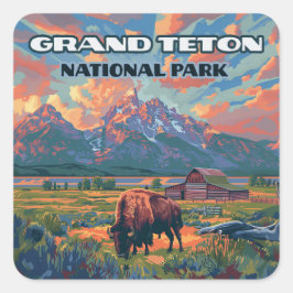 Adesivo Quadrado Grand Teton National Park Mounties Bison Wyoming