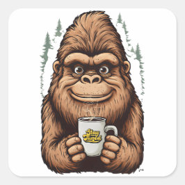 Adesivo Quadrado Grande Pé Fofinho Bebendo Café Sasquatch Divertido