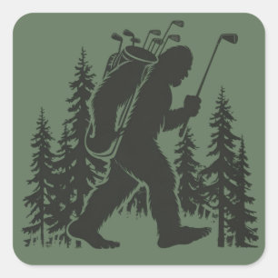 Adesivo Quadrado Grande Pé Golfista Árvore Divertido Sasquatch Joga