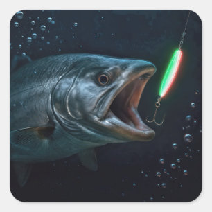 Adesivo Quadrado Grande Peixe com Isca Neon
