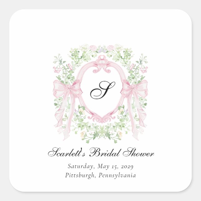 Adesivo Quadrado Grandmellenial Botanical Crest Baby Shower  (Frente)