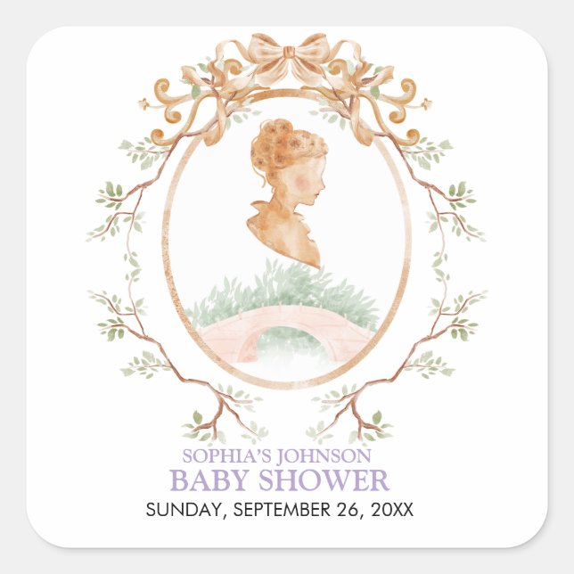 Adesivo Quadrado Grandmillennial Wisteria Baby Shower (Frente)