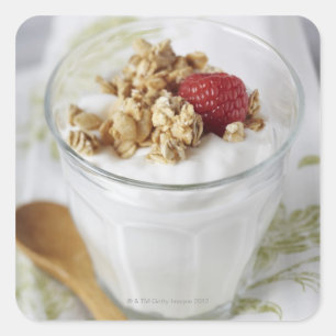 Adesivo Quadrado Granola, aveia, brindada, fruta, baga, framboesa,