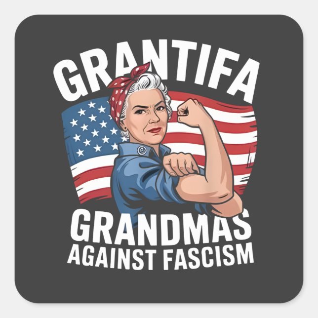 Adesivo Quadrado Grantifa Grandma Against Facism No King USA  (Frente)