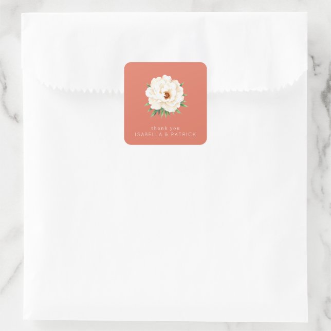 Adesivo Quadrado Grateful Coral Botanical Flower (Bolsa)