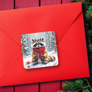 Adesivo Quadrado Grátis Whimsical Raccoon Natal