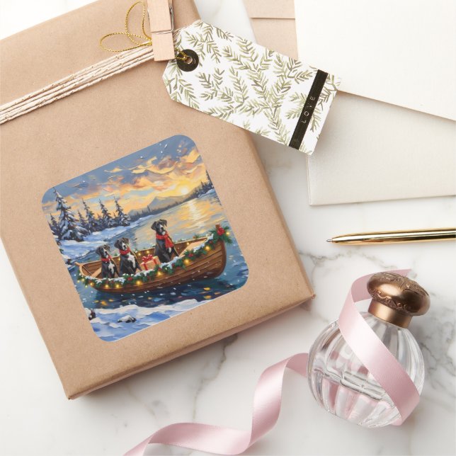 Adesivo Quadrado Great Dane Christmas Boat Holiday (Presentear)