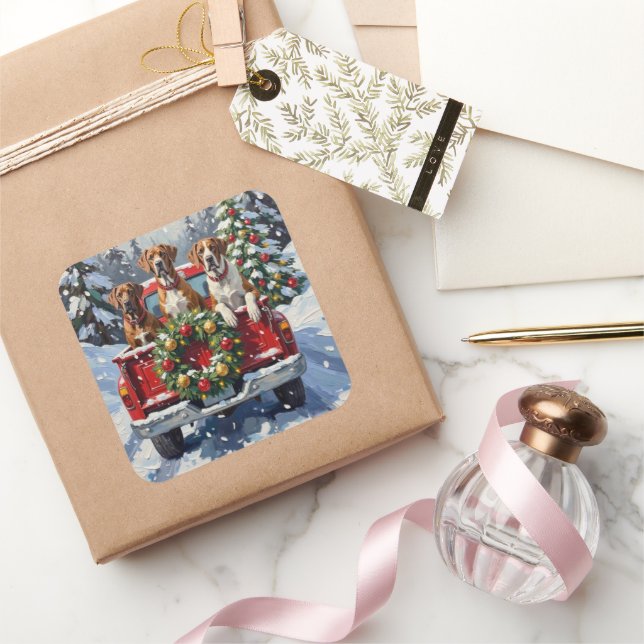 Adesivo Quadrado Great Dane Christmas Red Truck Holiday (Presentear)