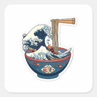 Adesivo Quadrado Great Wave Ramen Bowl Japanese Aesthetic 3D Art St