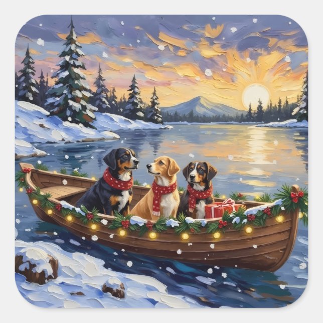 Adesivo Quadrado Greater Swiss Mountain Dog Christmas Boat Holiday (Frente)
