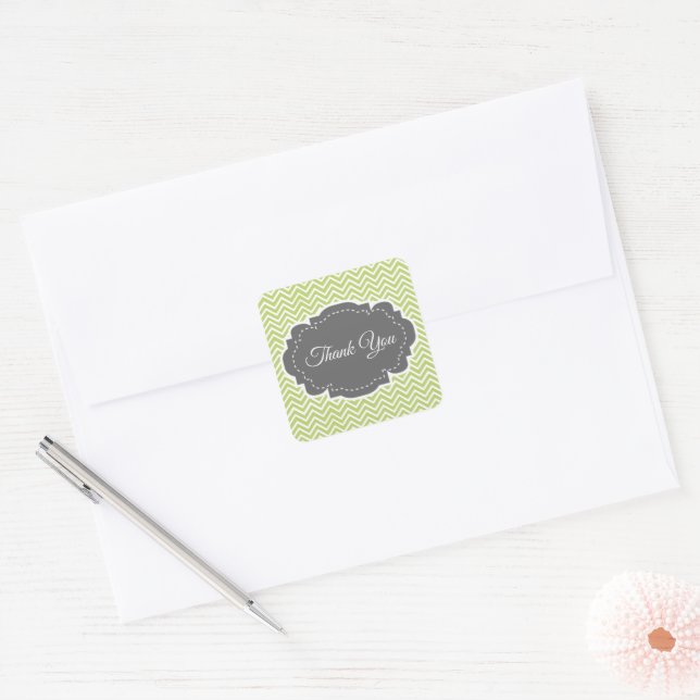 Adesivo Quadrado Green Chevron Obrigado Sticker (Envelope)