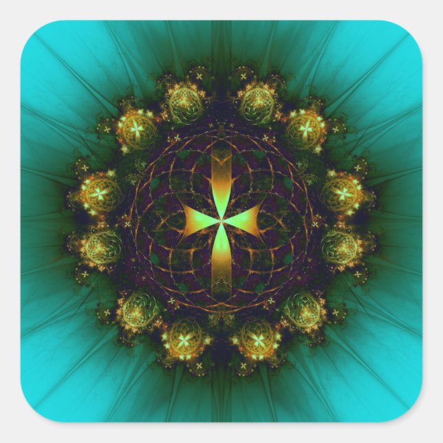 Adesivo Quadrado Green Cross Mandala (Frente)