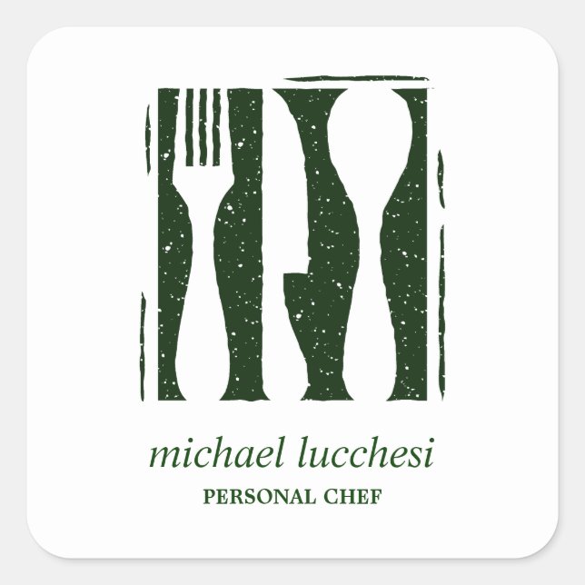 Adesivo Quadrado Green Cutlery | Restaurante da padaria de chef (Frente)