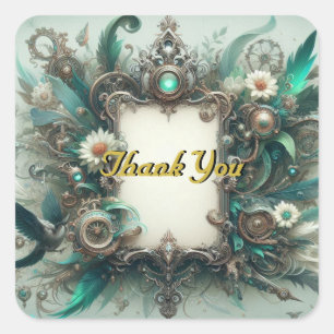 Adesivo Quadrado Green e Silver Steampunk
