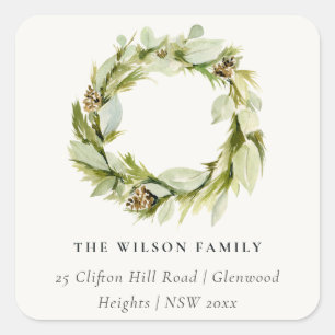 Adesivo Quadrado Green Foliage Winter Wreath Christmas
