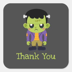 Adesivo Quadrado Green Frankenstein Monster Halloween Obrigado