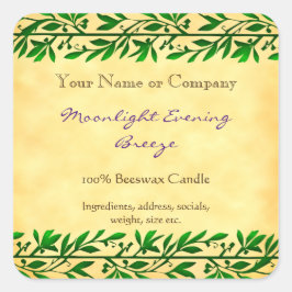 Adesivo Quadrado Green Garland Editável Rustic Soap Editável