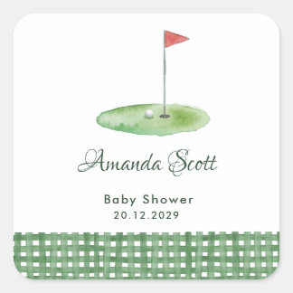 Adesivo Quadrado Green Gingham Golf Baby Shower