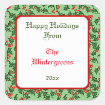 Green Holly com Red Berries - Presente Editável Ta