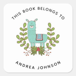 Adesivo Quadrado Green Llama Cute Funny Animal Kid's Name