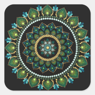 Adesivo Quadrado Green Mandala Pintado manualmente Geometria Sa