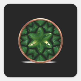 Adesivo Quadrado Green Pointed Star Fractal With Copper Frame