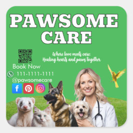 Adesivo Quadrado Green White Pet Store Sign Dogs, Cats, Birds Vet 