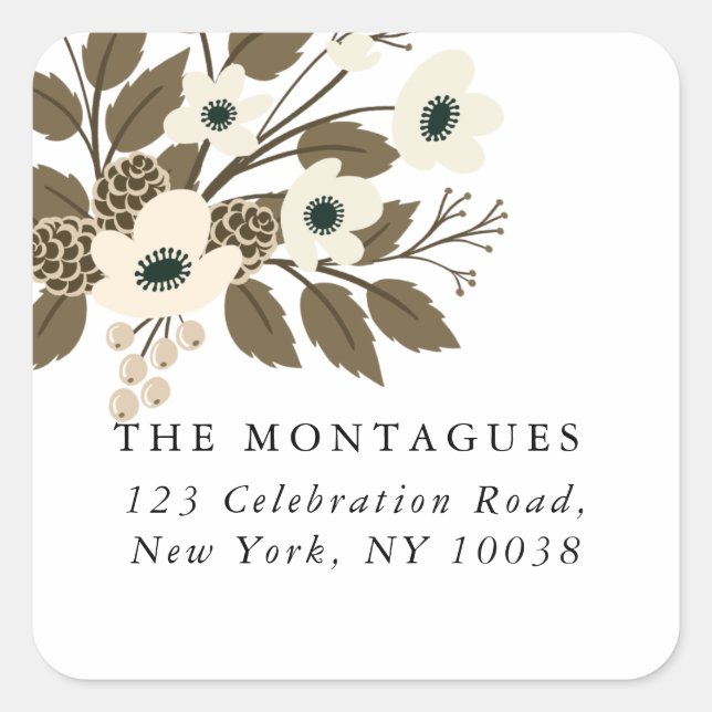 Adesivo Quadrado Greenerescência de Natal Botânica de inverno (Frente)