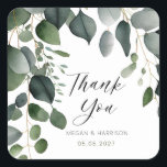 Adesivo Quadrado Greenery e Eucalyptus Wedding Obrigado<br><div class="desc">Coleção de Greenery e Eucalyptus Wedding. Pacote de cheios disponível https://www.zazzle.com/collections/greenery-119810626079950849</div>